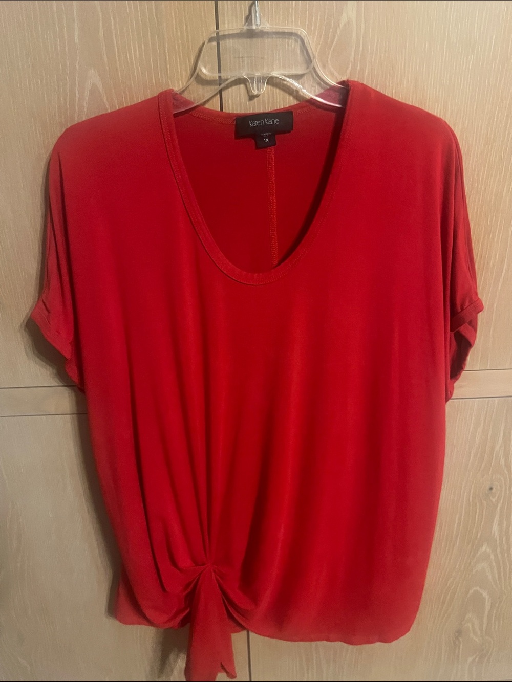 Karen Kane Bright Red Short-Sleeve Tie-Front Tee